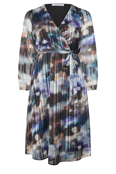 Yours London Blue Blurred Metallic Wrap Dress