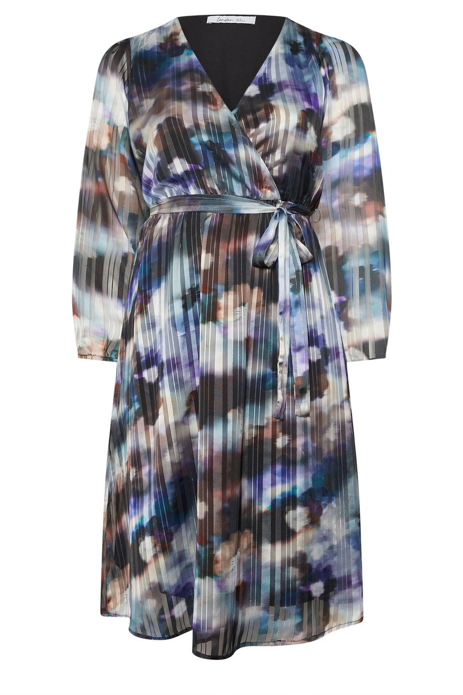Yours London Blue Blurred Metallic Wrap Dress