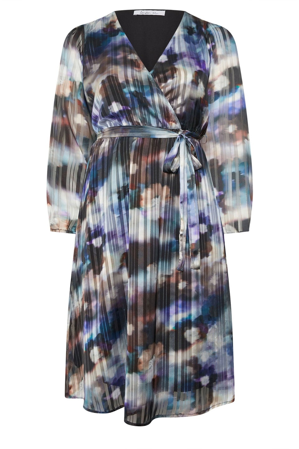 Yours London Blue Blurred Metallic Wrap Dress