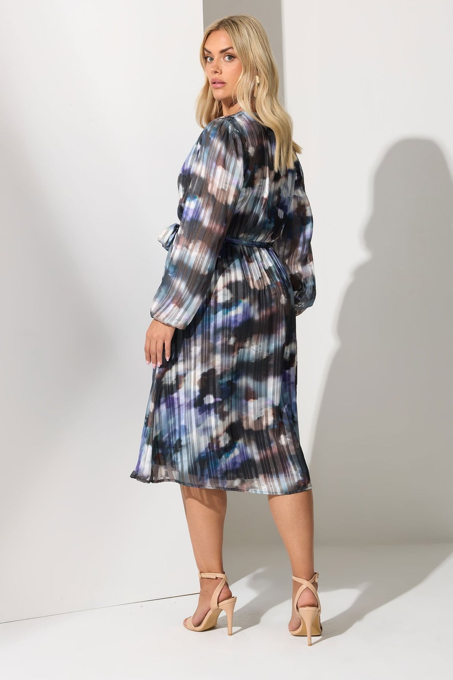 Yours London Blue Blurred Metallic Wrap Dress