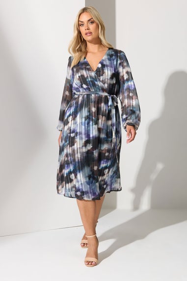 Yours London Blue Blurred Metallic Wrap Dress
