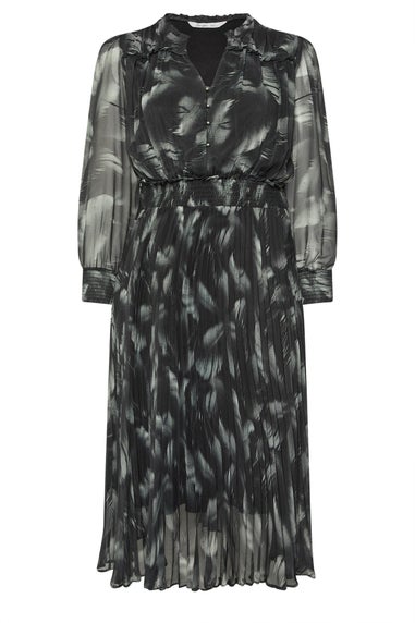Yours London Black Blurred Feather Pleated Shirt Dress