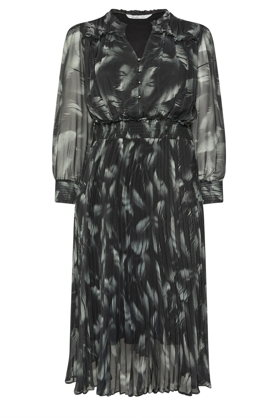 Yours London Black Blurred Feather Pleated Shirt Dress