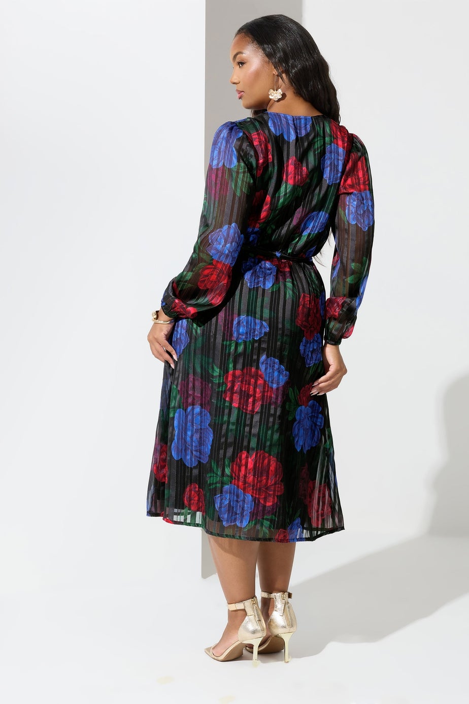 Yours London Black Floral Metallic Wrap Dress