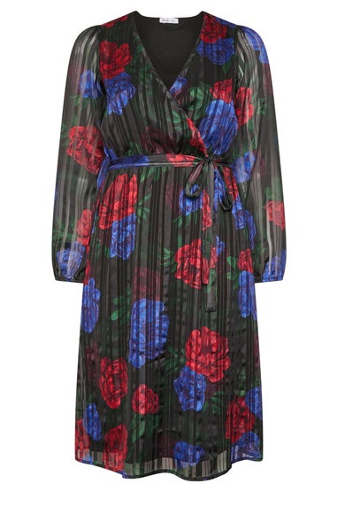 Yours London Black Floral Metallic Wrap Dress
