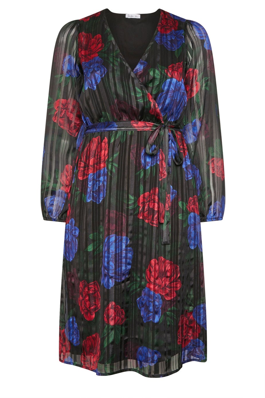 Yours London Black Floral Metallic Wrap Dress
