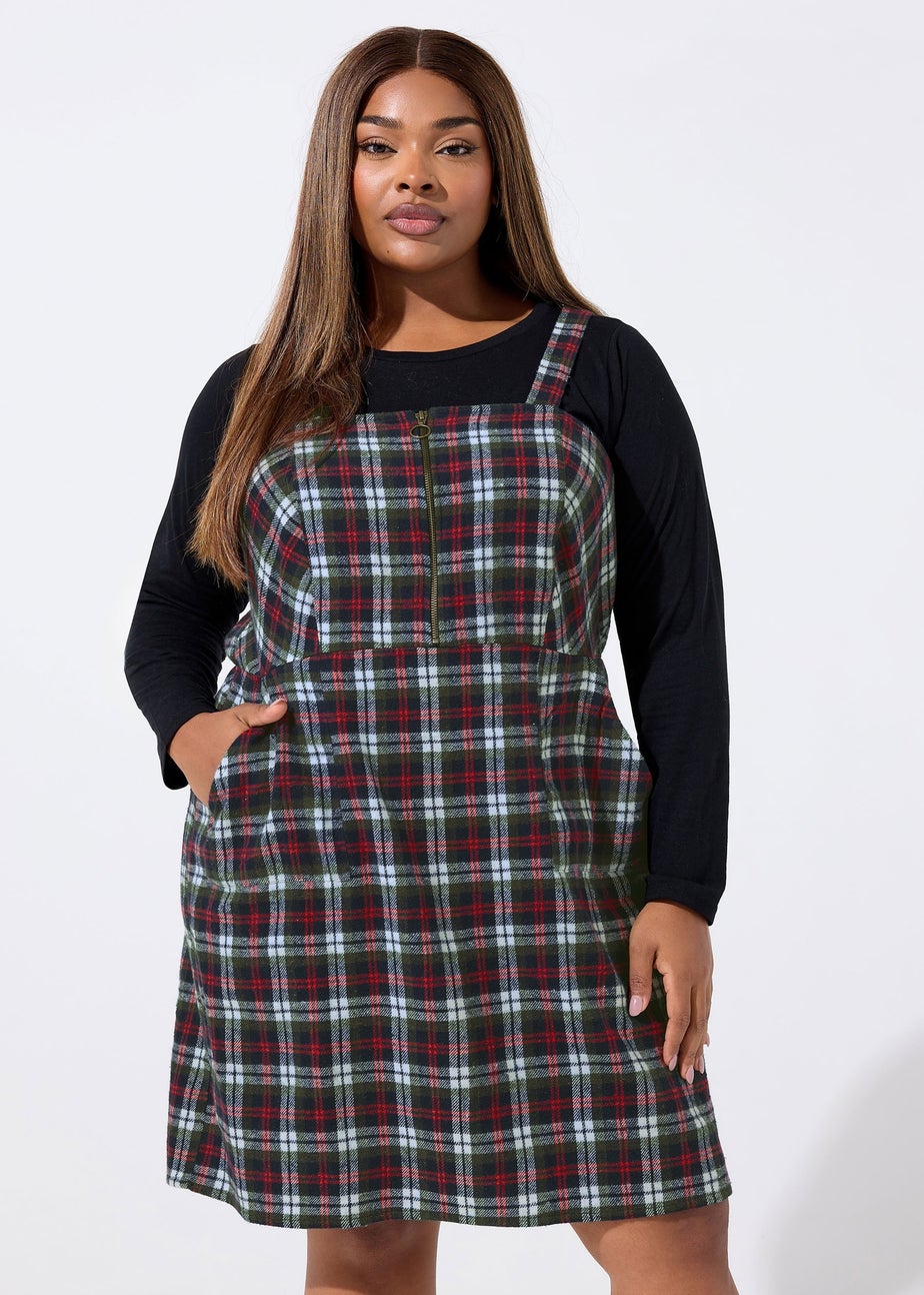 Yours Limited Burgundy Red Check Pinafore Dress