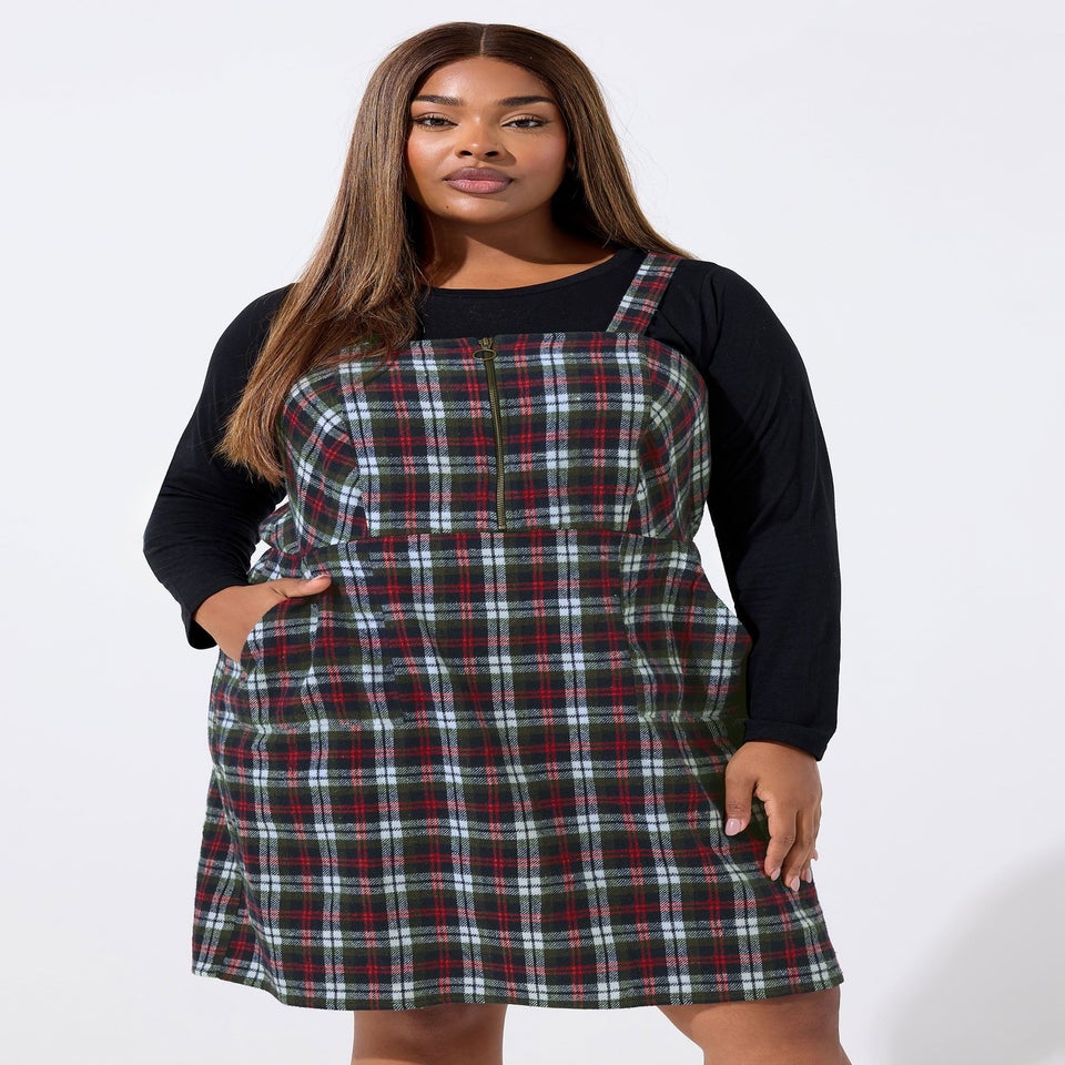 Yours Limited Burgundy Red Check Pinafore Dress