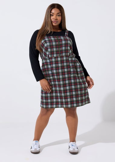 Yours Limited Burgundy Red Check Pinafore Dress