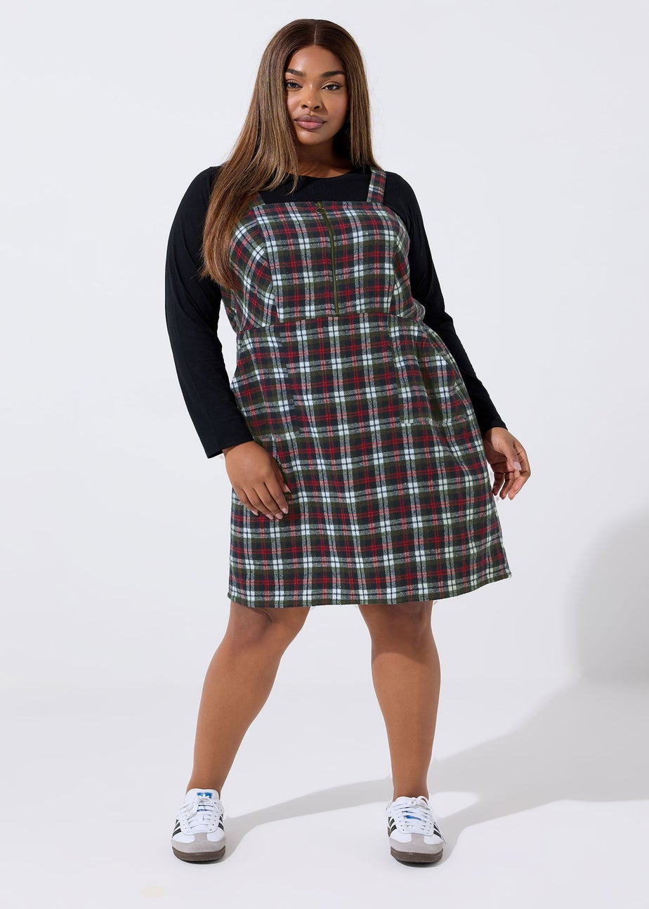 Yours Limited Burgundy Red Check Pinafore Dress