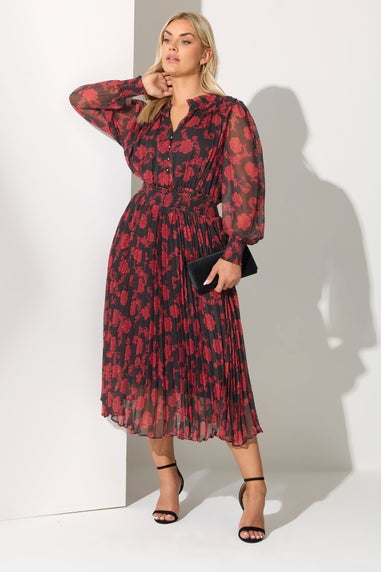 Yours London Black Floral Pleated Shirt Dress