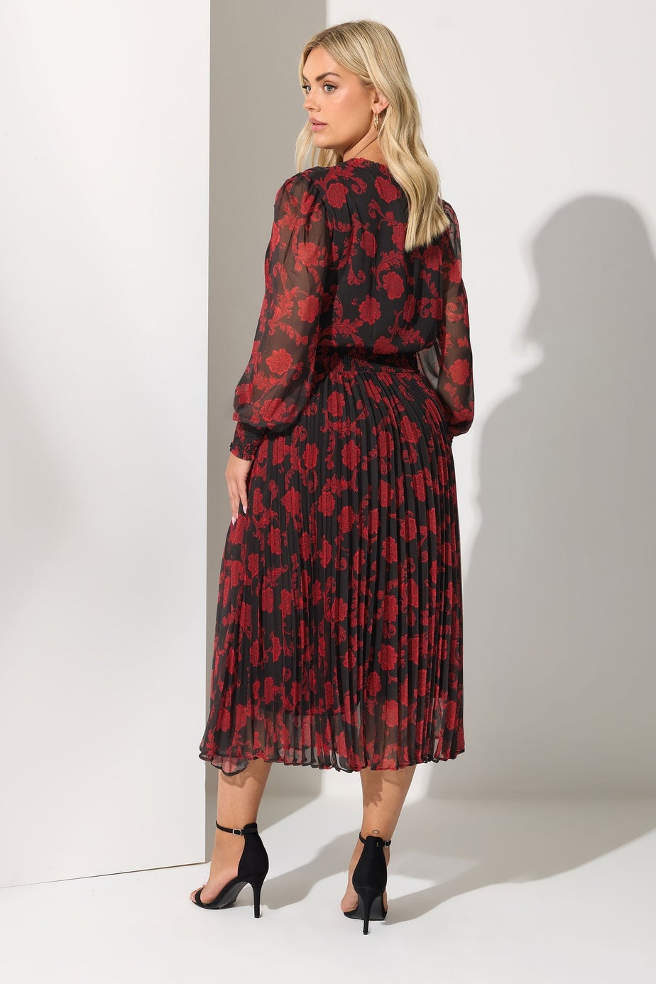 Yours London Black Floral Pleated Shirt Dress