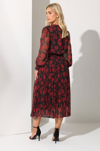 Yours London Black Floral Pleated Shirt Dress