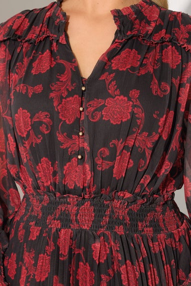 Yours London Black Floral Pleated Shirt Dress