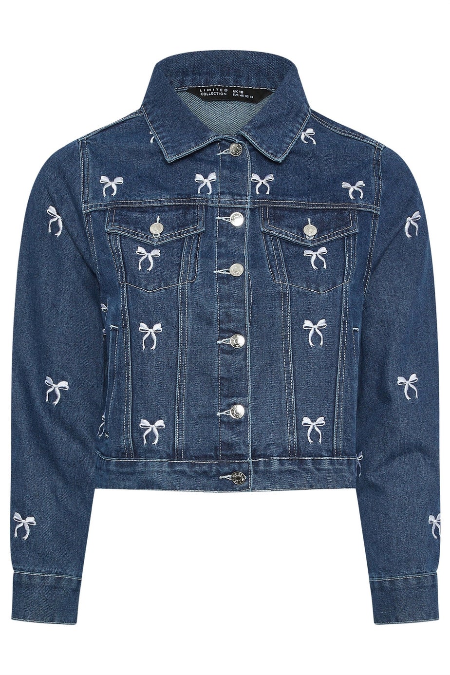 Yours Limited Curve Indigo Blue Bow Embroidered Denim Jacket