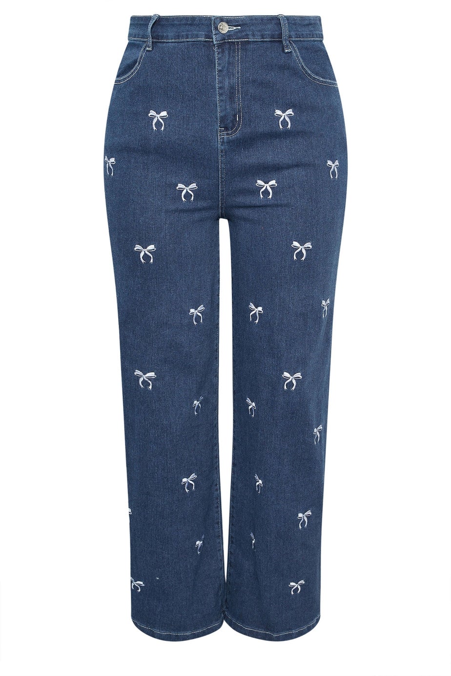 Yours Limited Curve Blue Bow Embroidered Wide Leg Jeans