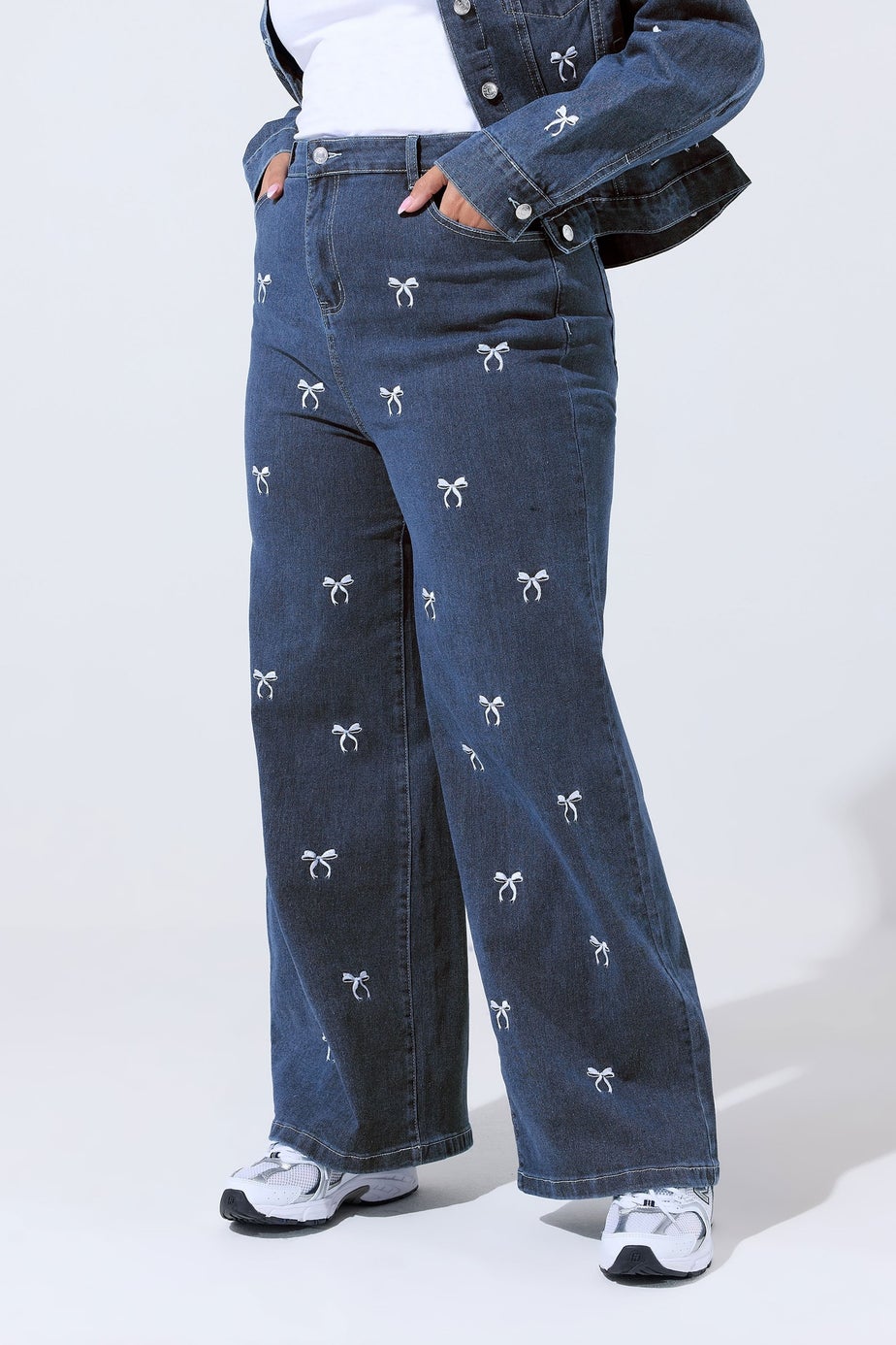 Yours Limited Curve Blue Bow Embroidered Wide Leg Jeans