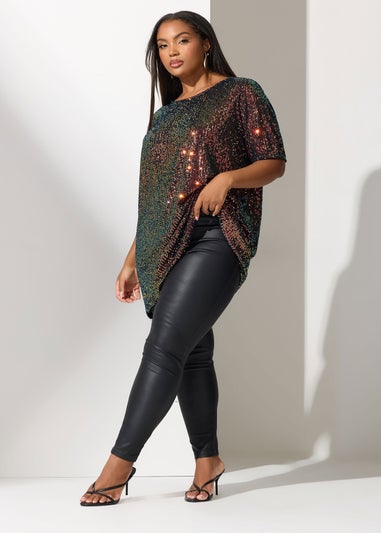 Yours London Curve Black Multicoloured Sequin T-Shirt
