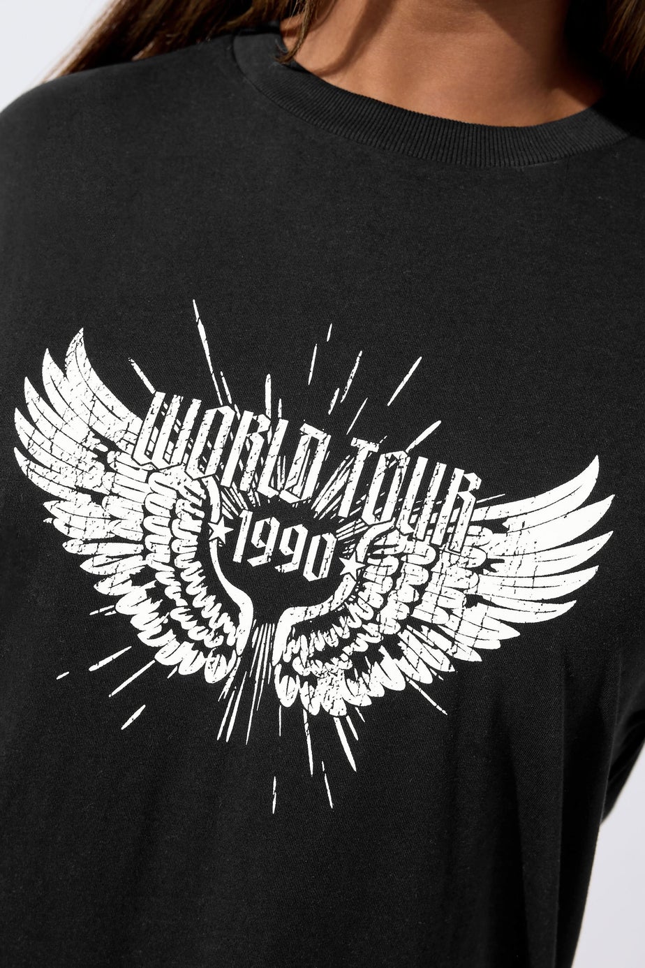 Yours Curve Black Sequin 'World Tour' Graphic T-Shirt