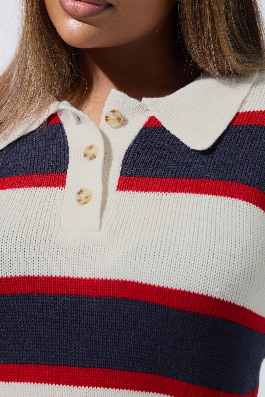 Yours Limited Curve White Stripe Rugby Collar Knitted Jumper