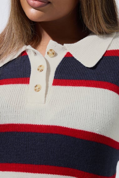 Yours Limited Curve White Stripe Rugby Collar Knitted Jumper