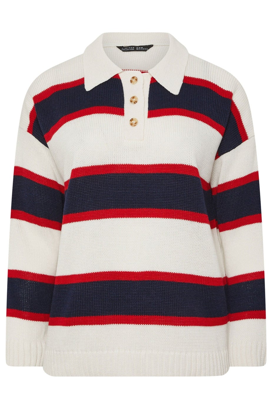 Yours Limited Curve White Stripe Rugby Collar Knitted Jumper