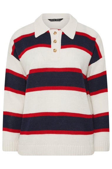 Yours Limited Curve White Stripe Rugby Collar Knitted Jumper