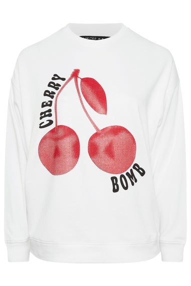 Yours Limited White Studded 'Cherry Bomb' Sweatshirt