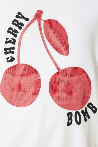 Yours Limited White Studded 'Cherry Bomb' Sweatshirt