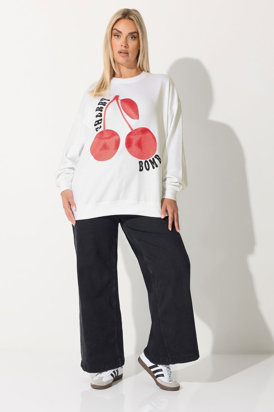 Yours Limited White Studded 'Cherry Bomb' Sweatshirt