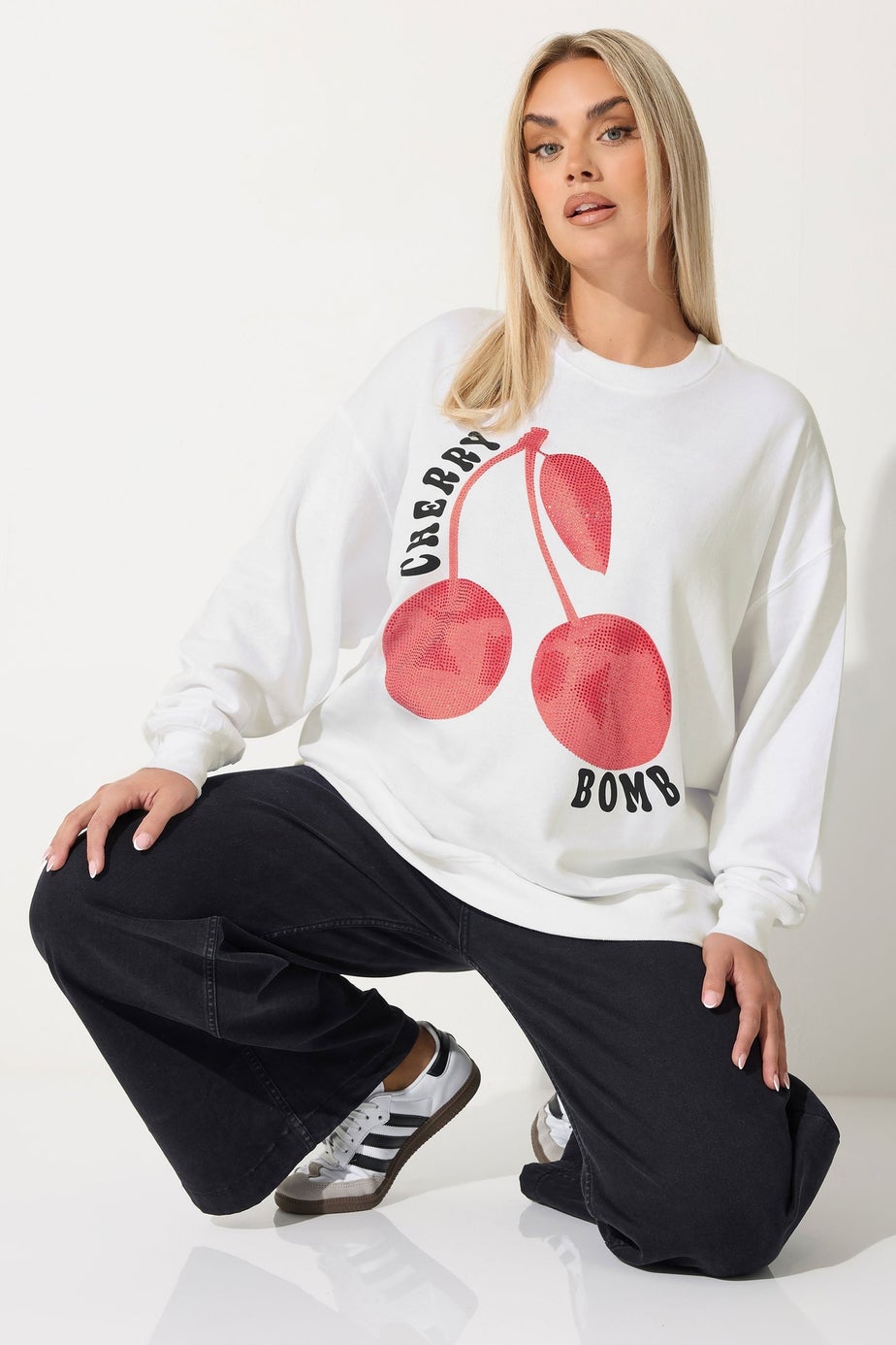Yours Limited White Studded 'Cherry Bomb' Sweatshirt