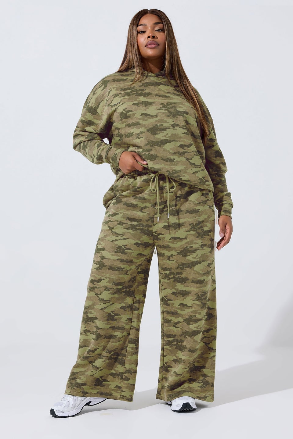 Yours Limited Curve Khaki Green Camo Wide Leg Joggers