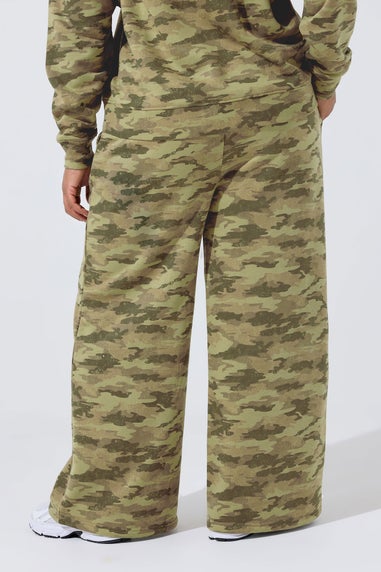 Yours Limited Curve Khaki Green Camo Wide Leg Joggers