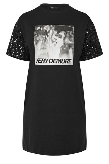 Yours Curve Black Sequin 'Very Demure' Graphic T-Shirt Dress