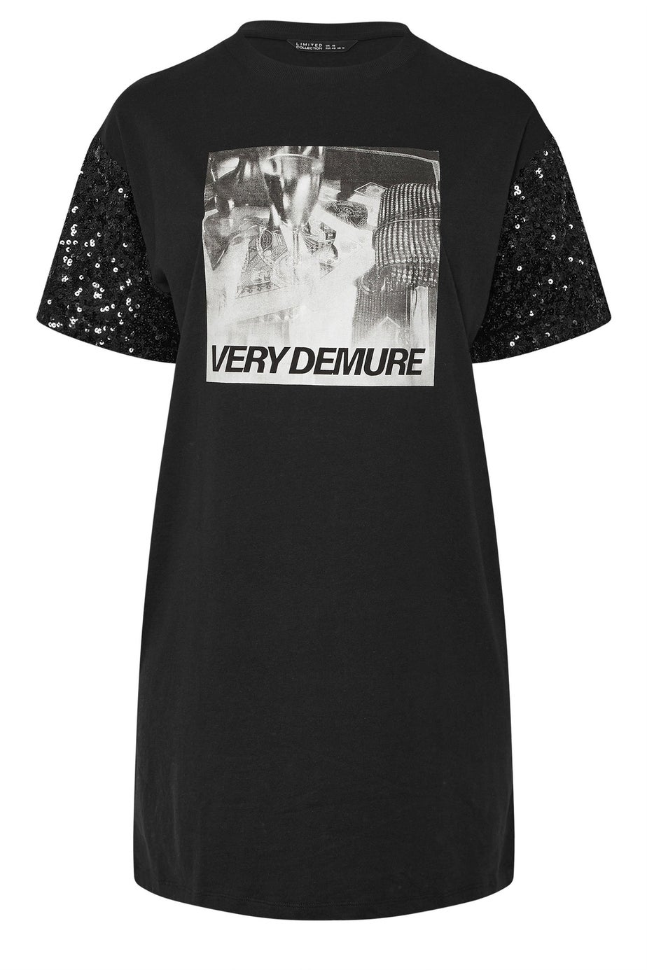 Yours Curve Black Sequin 'Very Demure' Graphic T-Shirt Dress