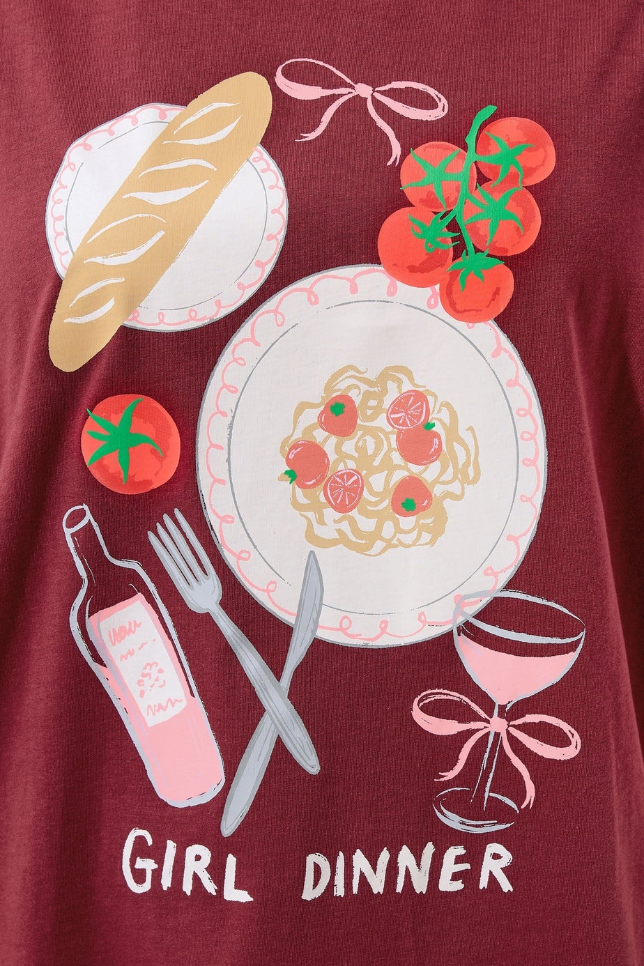 Yours Curve Burgundy Red 'Girl Dinner' Slogan T-Shirt
