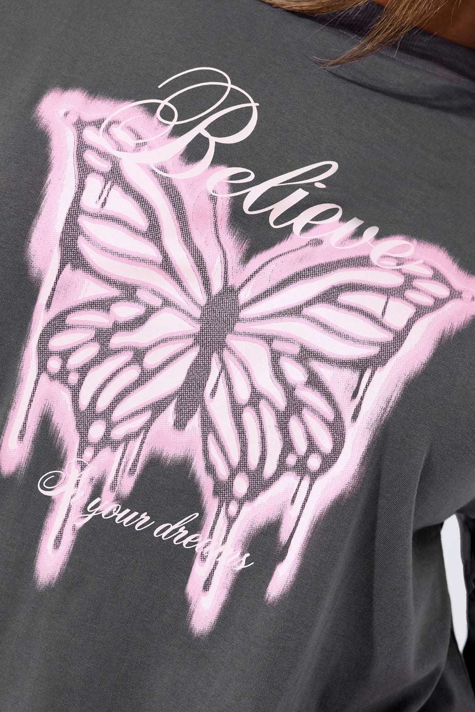 Yours Limited Grey 'Believe' Butterfly Graphic Oversized T-Shirt