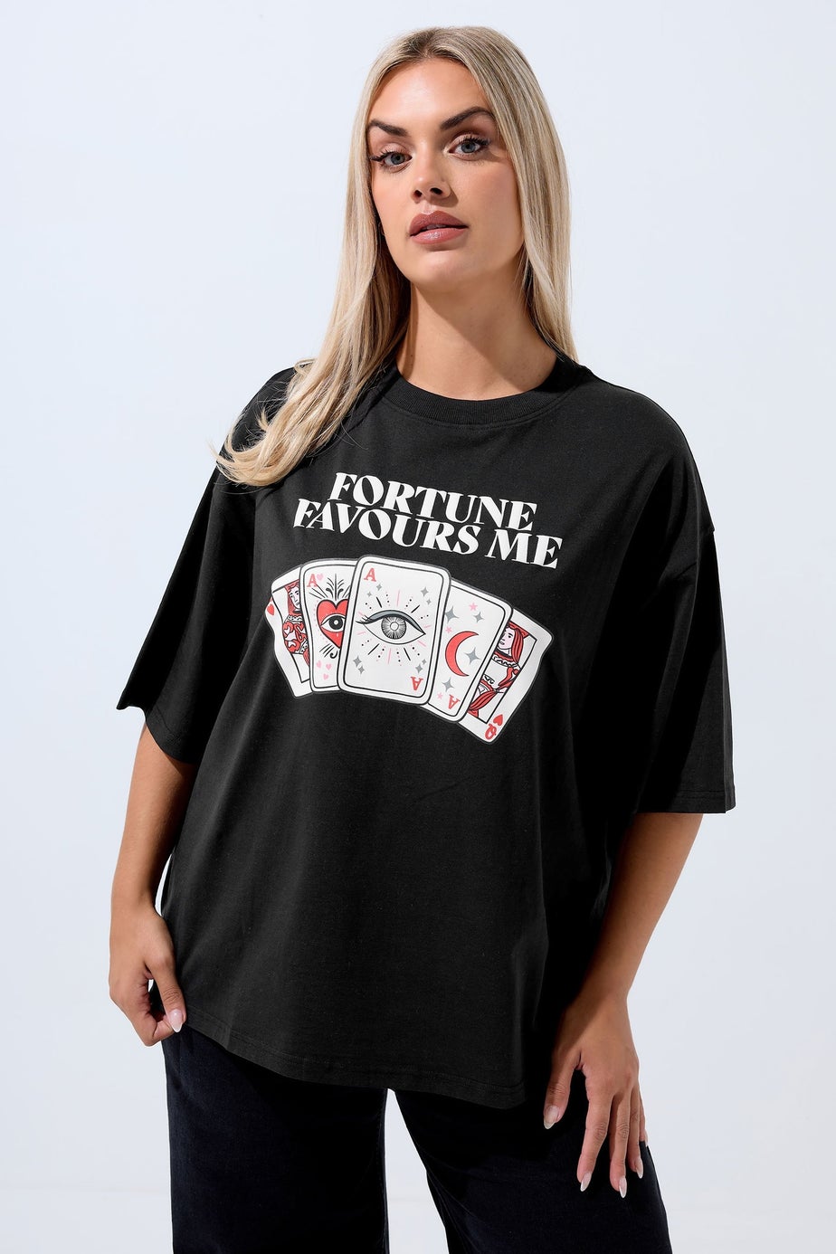 Yours Limited Black 'Fortune Favours Me' Slogan T-Shirt