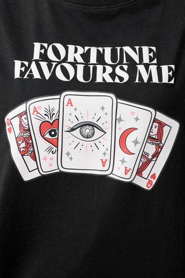 Yours Limited Black 'Fortune Favours Me' Slogan T-Shirt