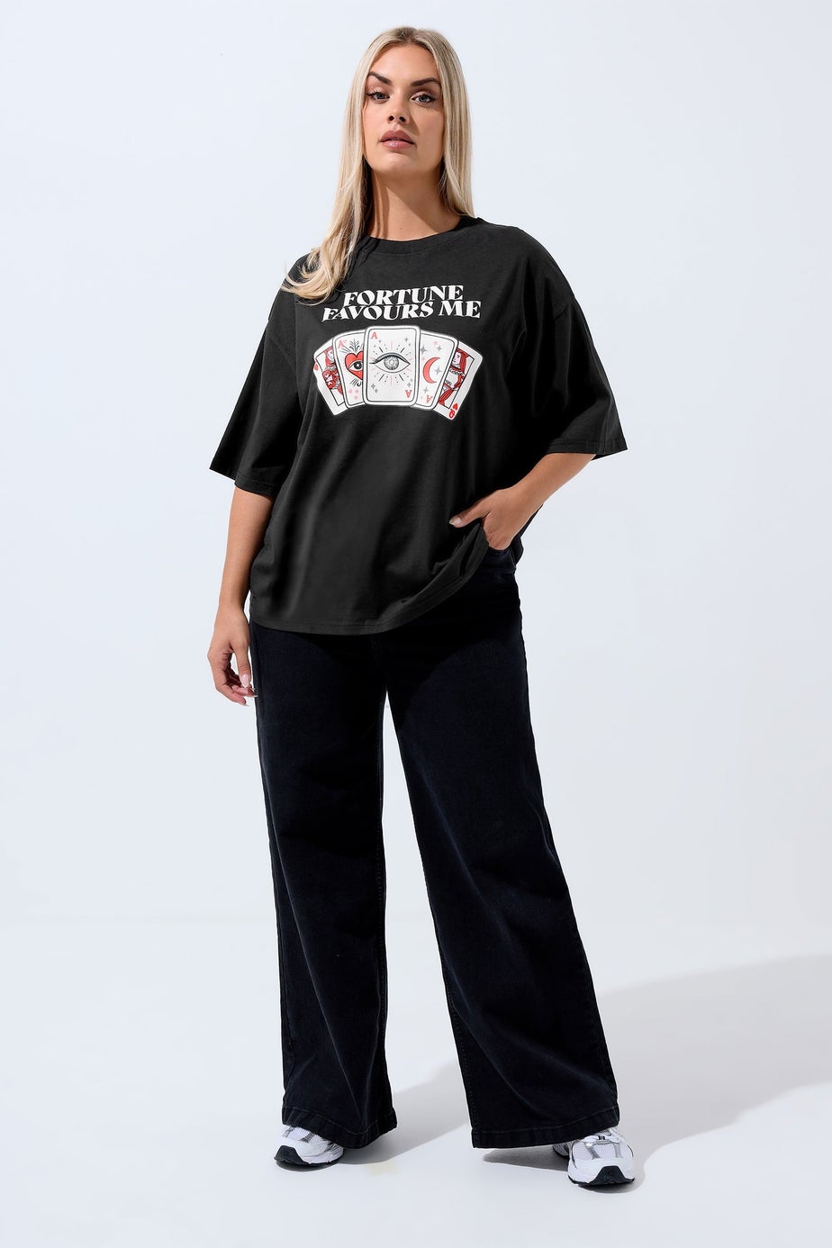 Yours Limited Black 'Fortune Favours Me' Slogan T-Shirt