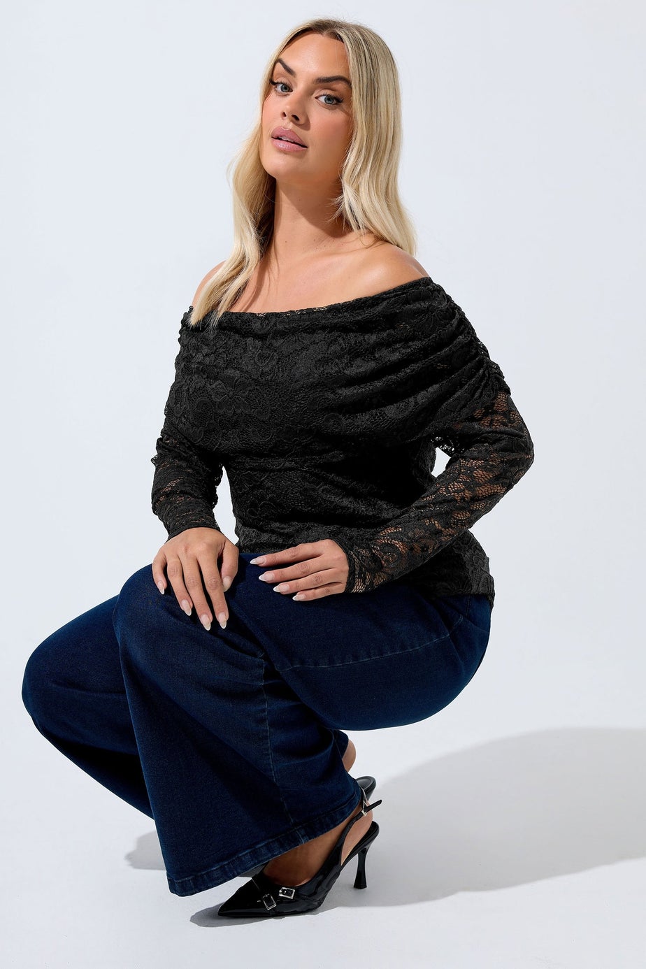 Yours Limited Black Lace Bardot Top