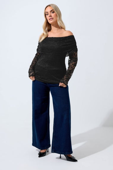 Yours Limited Black Lace Bardot Top