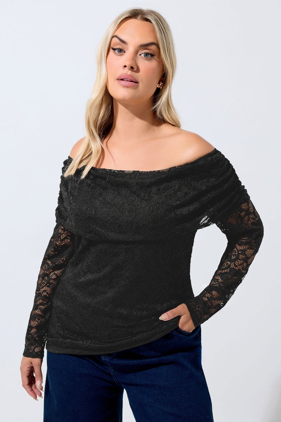 Yours Limited Black Lace Bardot Top