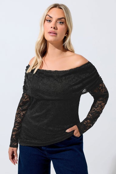 Yours Limited Black Lace Bardot Top