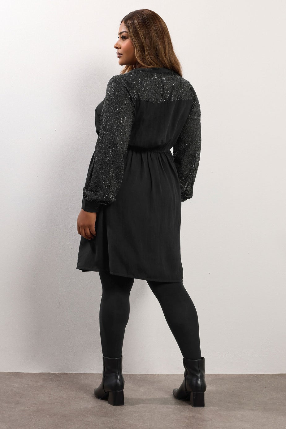 Yours Black Sequin Notch Neck Mini Dress