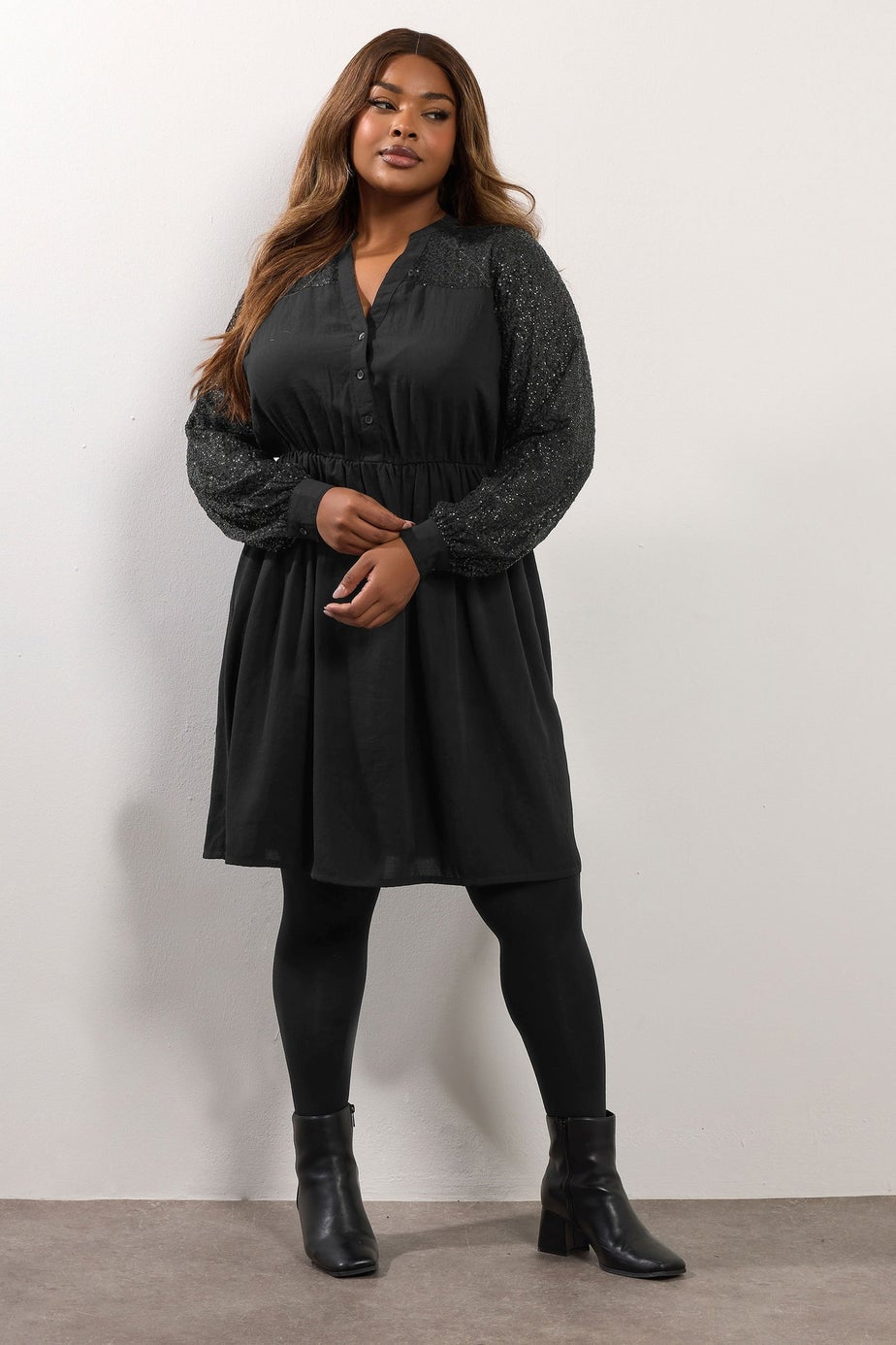Yours Black Sequin Notch Neck Mini Dress