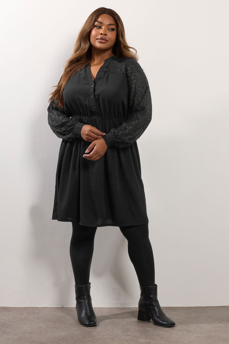 Yours Black Sequin Notch Neck Mini Dress