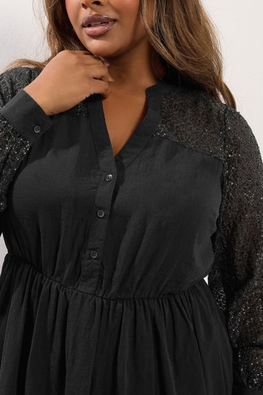 Yours Black Sequin Notch Neck Mini Dress