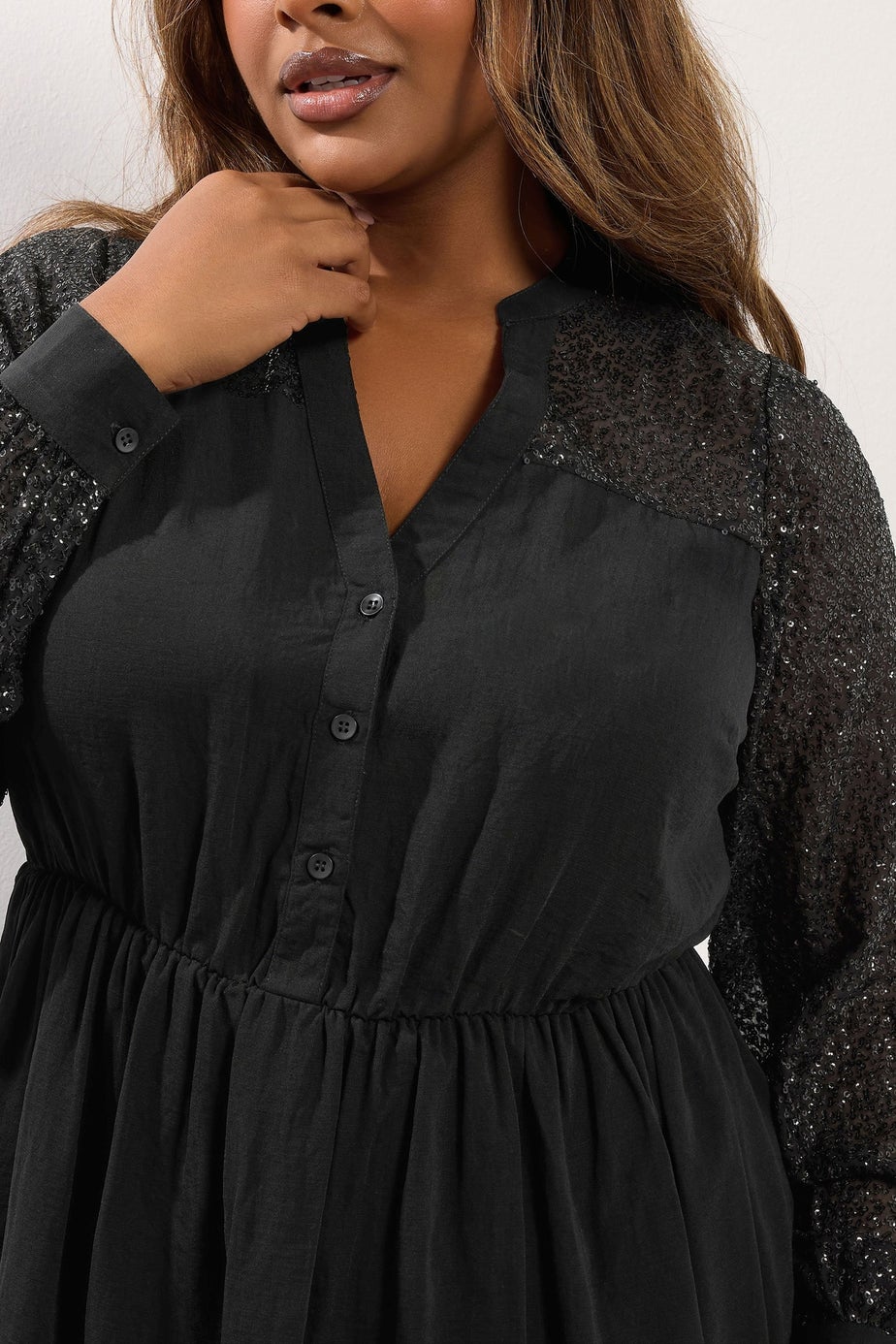 Yours Black Sequin Notch Neck Mini Dress