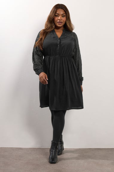 Yours Black Sequin Notch Neck Mini Dress